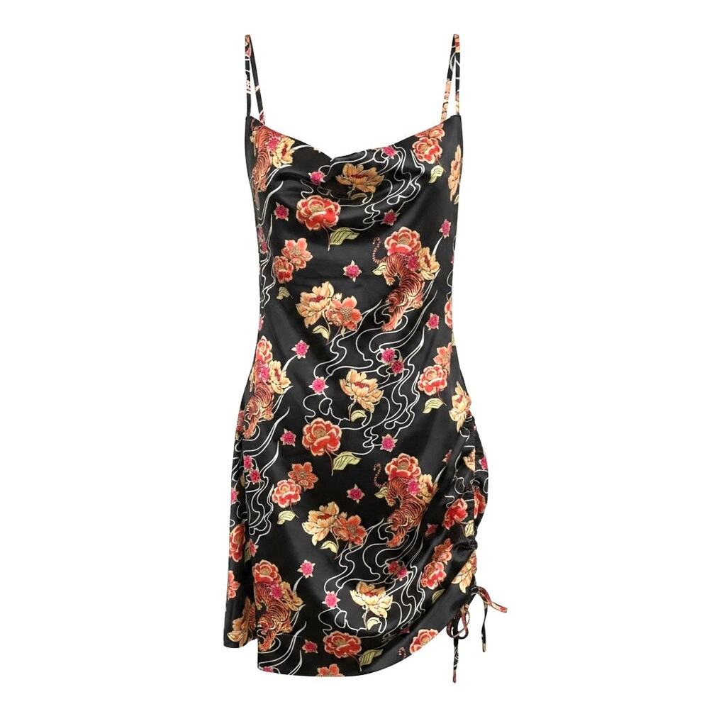 POSTER GRL Dollskill Satin Asian Tattoo Open Side Cowl Neck Slip Dress Large